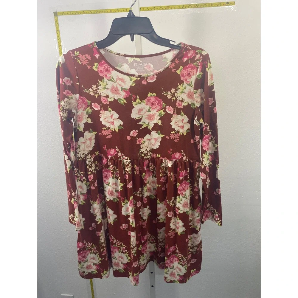 The‎ Childrens Place Girls XXL 16 Floral Long Sleeve Empire Waist Dress Burgundy